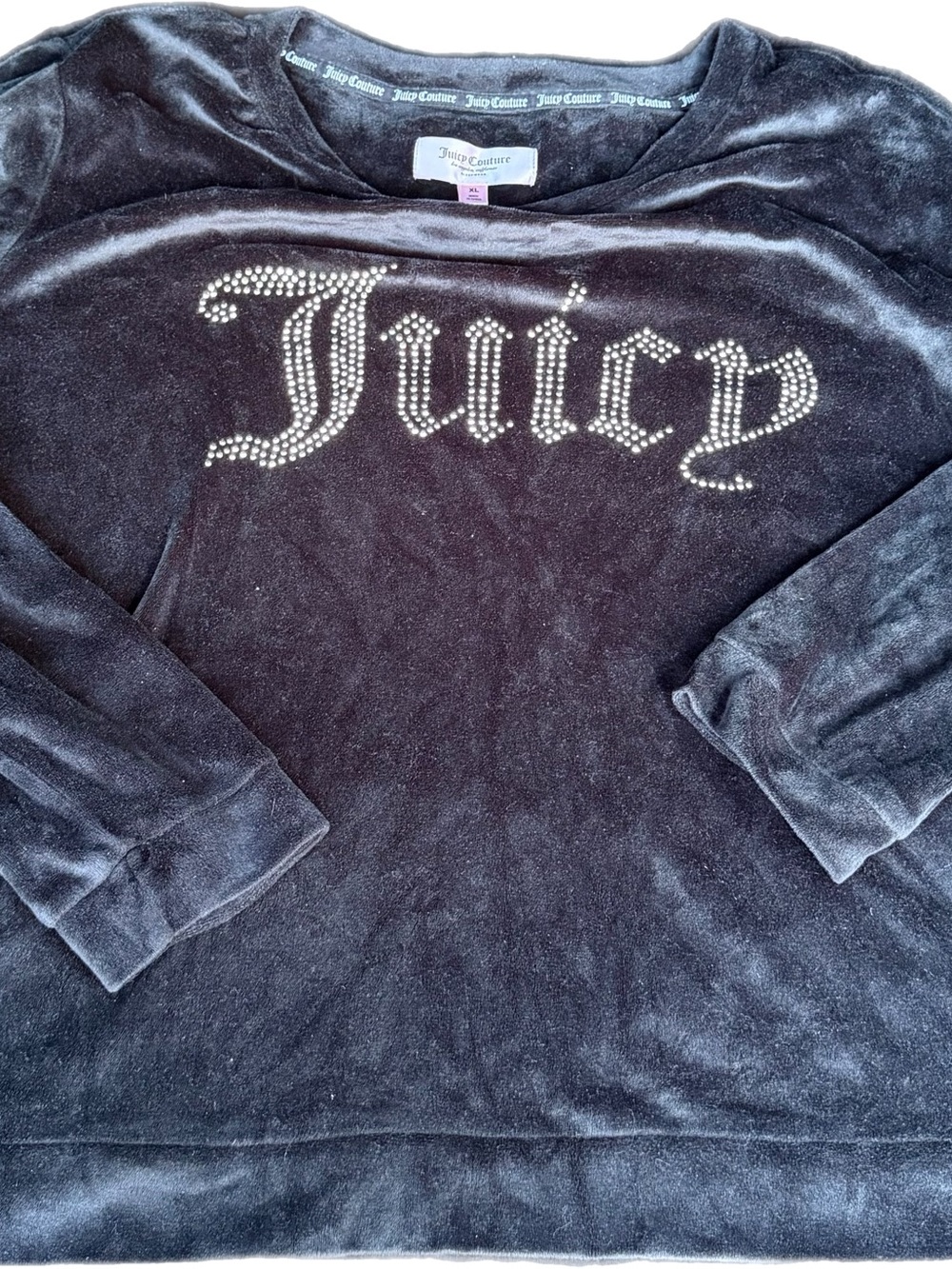 Juicy Couture Black Velvet Rhinestone Logo Sweatshirt